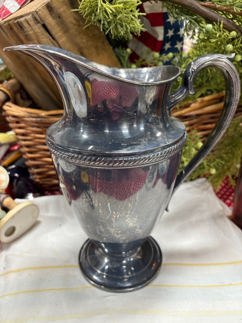 VTG International Silver Castleton Pitcher #685 Braided Pattern Carafe Patina